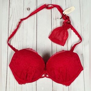 Victoria’s Secret Miraculous Plunge Red Lace Push-Up Bra Size 32B NWT